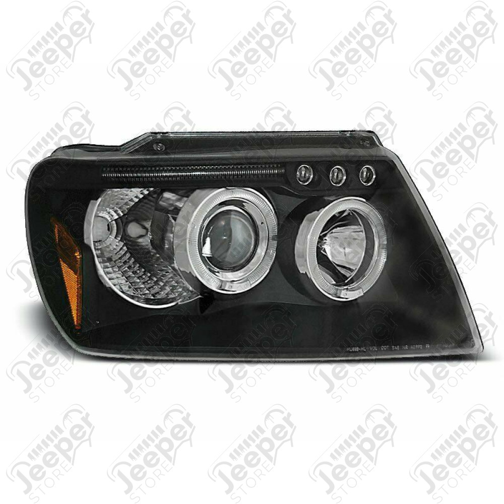 Kit de 2 phares verre clair sur fond noir - Jeep Grand Cherokee WJ / WG