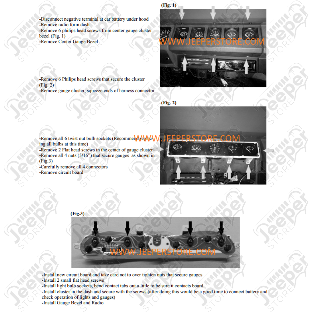 Circuit imprimé pour tableau de bord, derrière le bloc des 5 compteur manomètres du tableau de bord pour Jeep Wrangler YJ 
