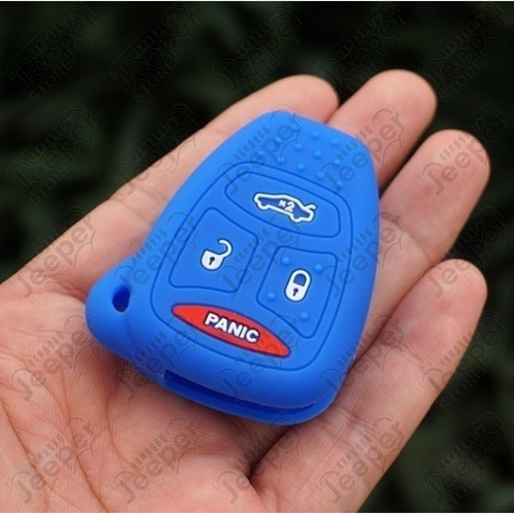 Housse silicone bleu pour clef triangulaire Jeep Wrangler JK, Cherokee Liberty KJ, KK, Grand Cherokee WH, WK