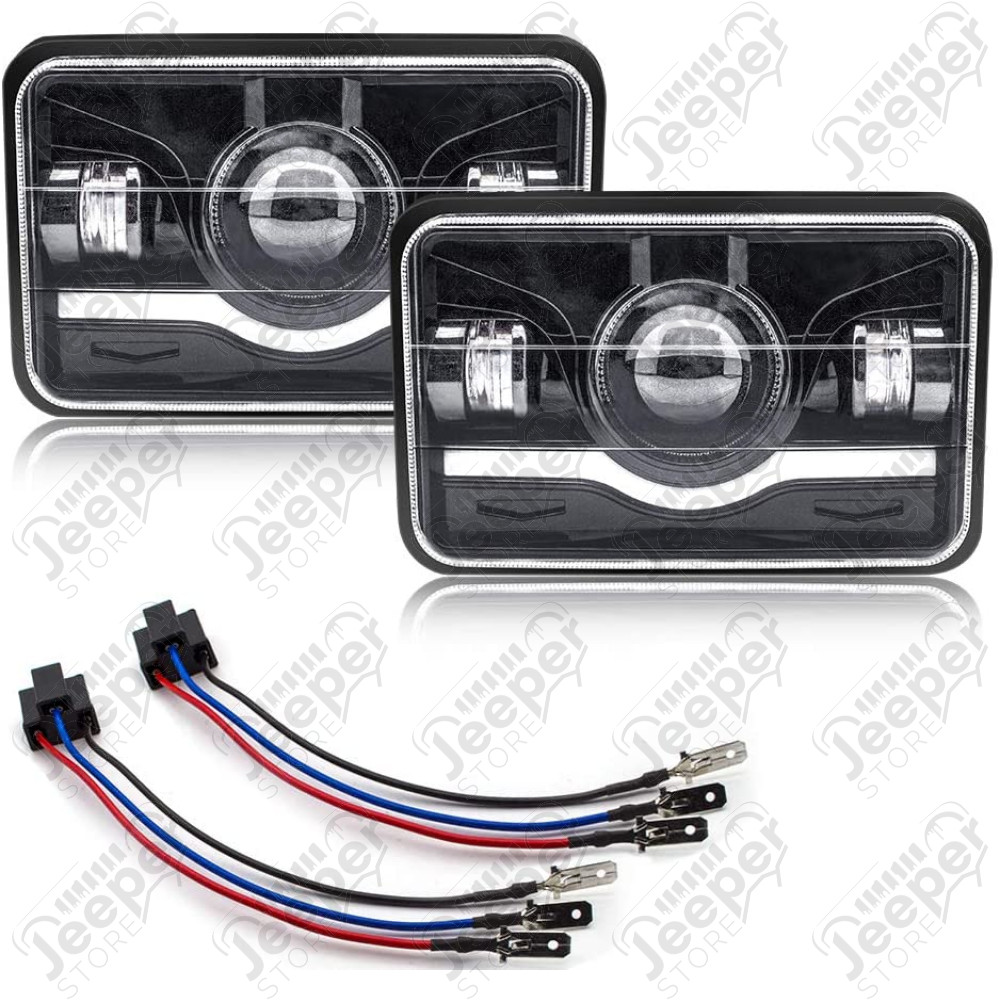 Kit de 2 phares avant Europe à LED Homologués (projecteur) 15.24x10.16cm pour Jeep Wrangler YJ