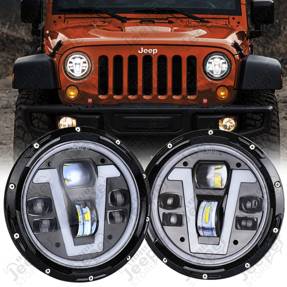 Kit de 2 phares à LED (modèle V) pour Jeep Wrangler JL