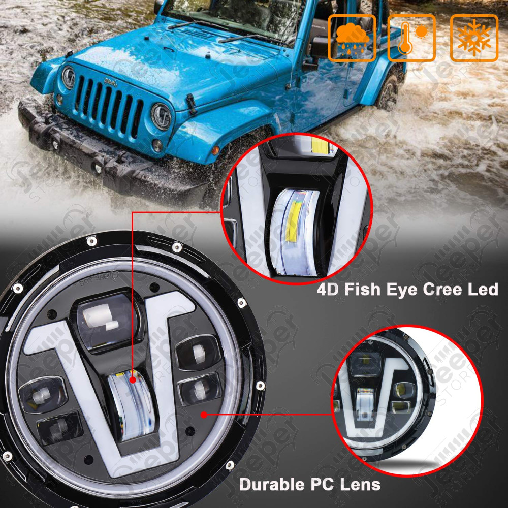 Kit de 2 phares à LED (modèle V) pour Jeep Wrangler JL