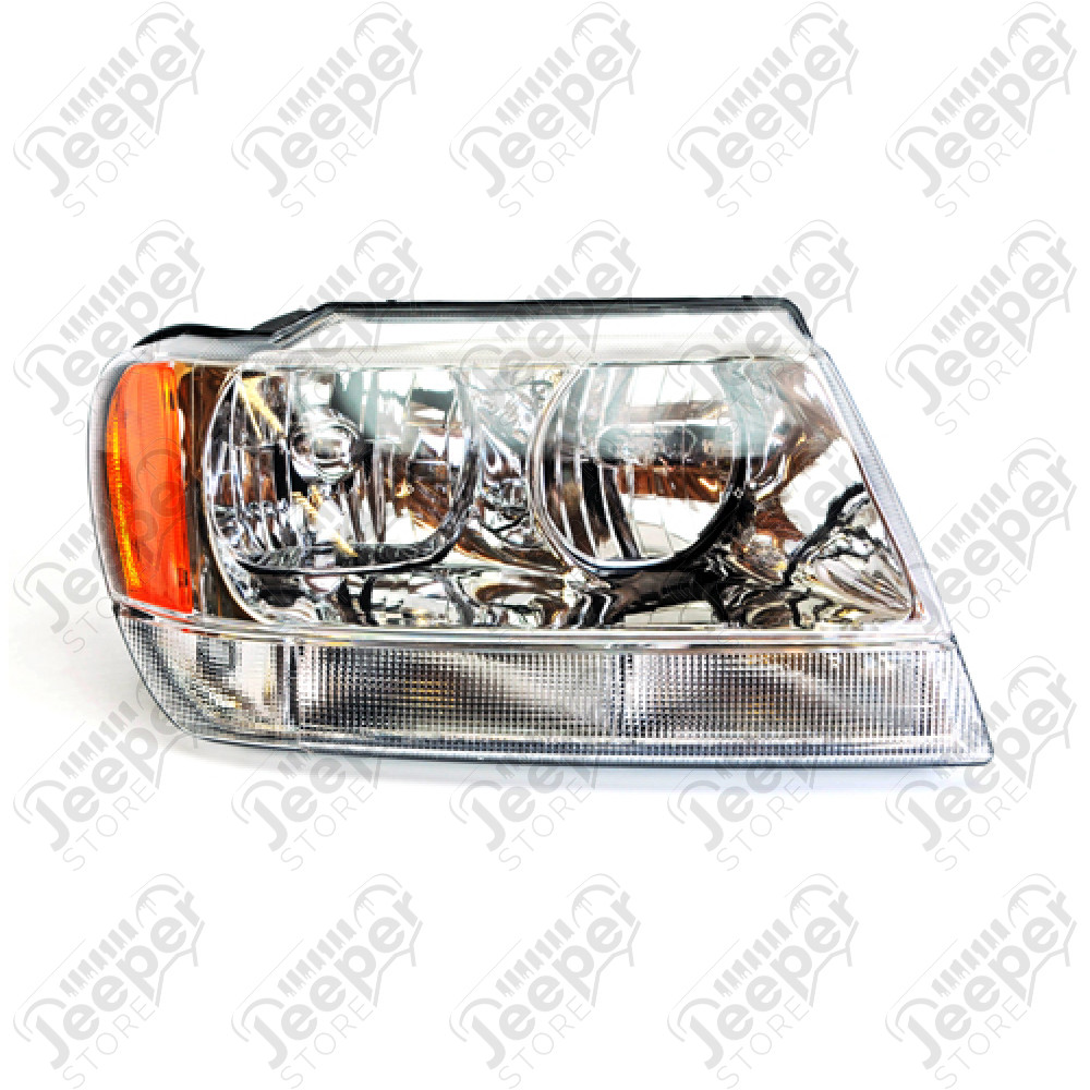 Phare avant droit pour Jeep Grand Cherokee WJ, WG sans le systeme de réglage de phare électrique. 