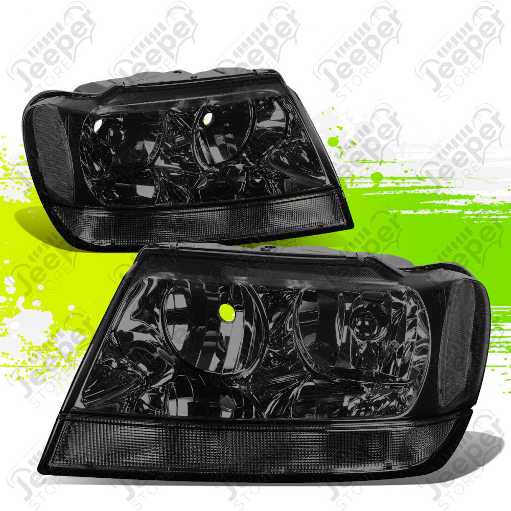 Kit de 2 phares verre clair sur fond noir - Jeep Grand Cherokee WJ / WG
