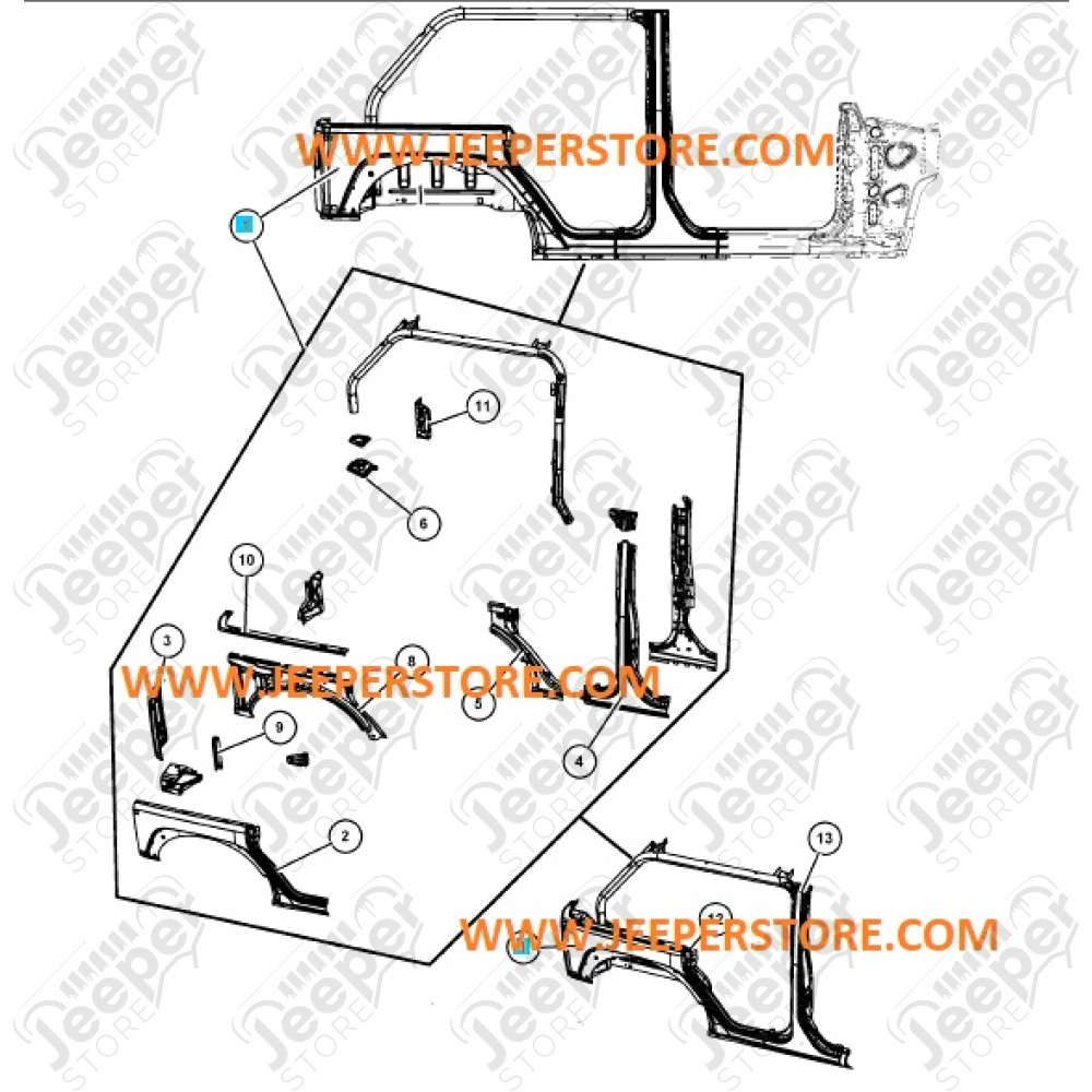 Aile arrière droite complète à souder - Jeep Wrangler JK Unlimited (4 portes) - 68002324AF