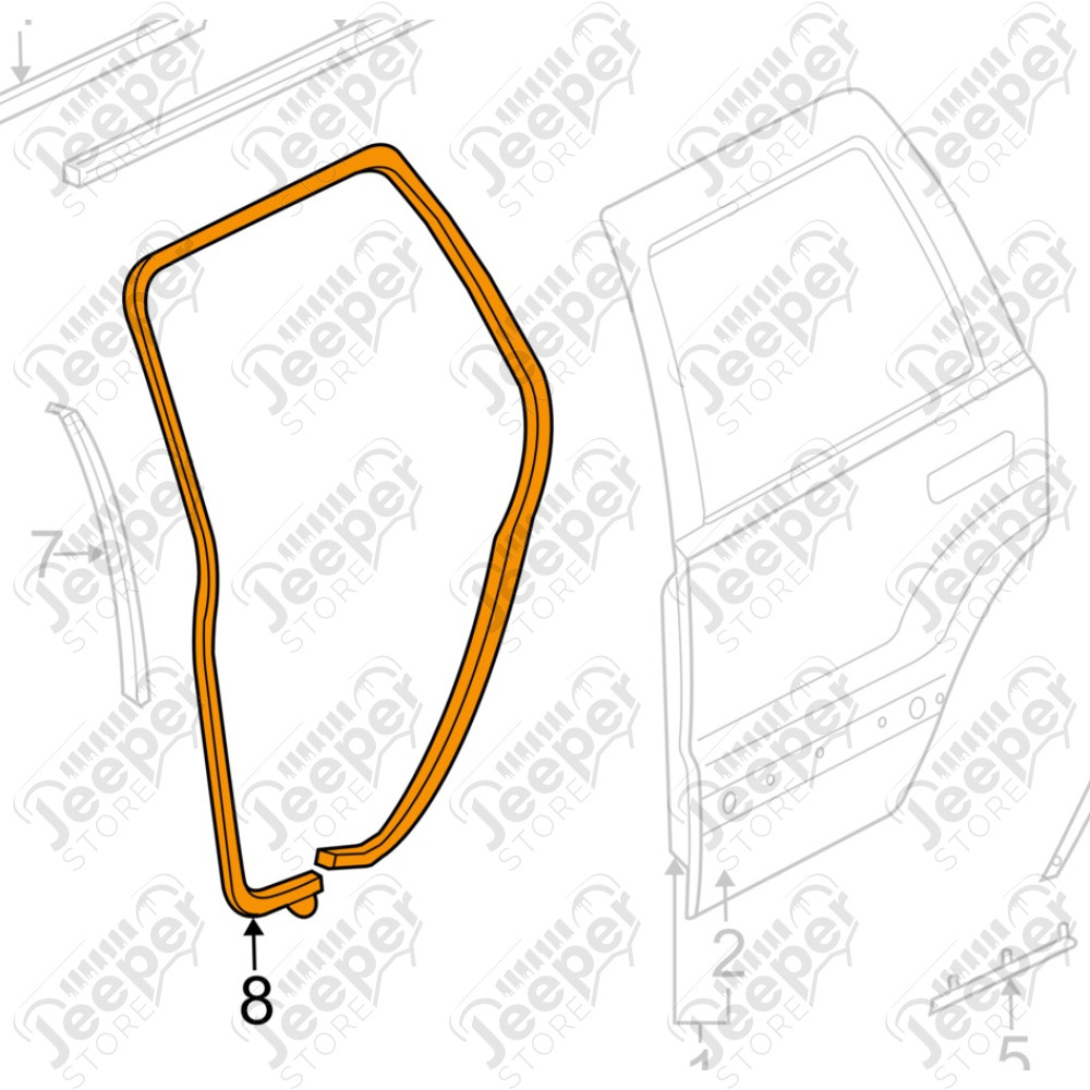 Joint d'étanchéité de porte arrière gauche pour Jeep Cherokee Liberty KJ