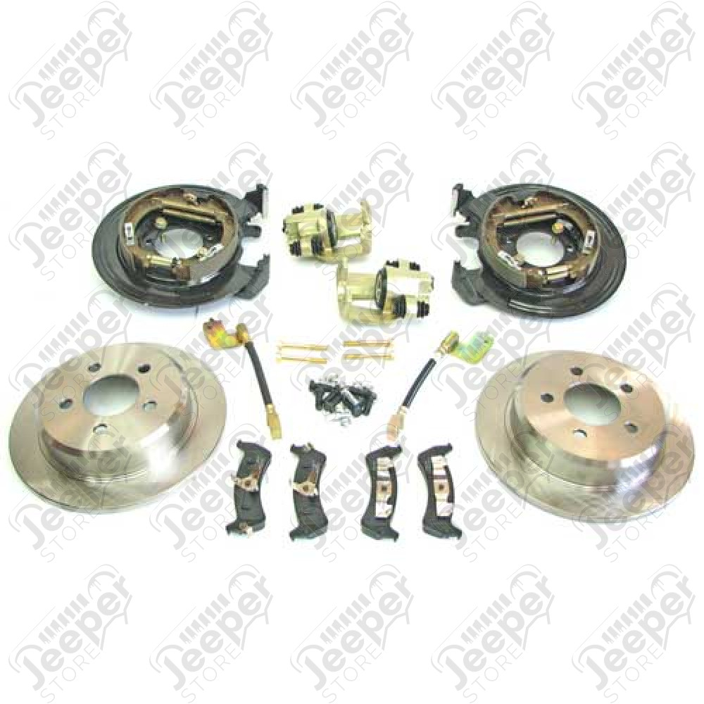 Kit conversion frein à disques à l'arrière Jeep Cherokee XJ Kit permettant de transformer les freins arrières à tambours de votre Jeep en freins à disques, un must pour toutes les Jeep équipées de pneus à partir de 31 pouces ou tout simplement pour amene