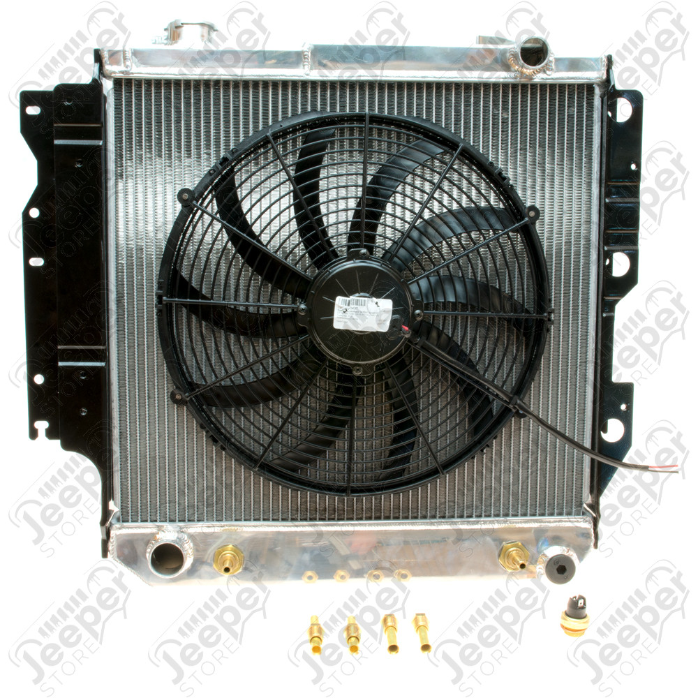 Radiateur moteur de refroidissement en aluminium avec ventilateur électrique incorporé 2.5L et 4.0L essence Jeep Wrangler TJ