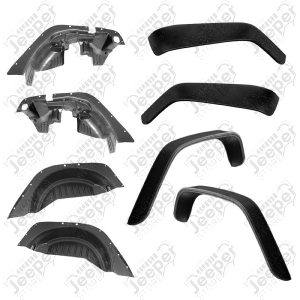 Kit élargisseurs d'aile Rugged Ridge All Terrain Jeep Wrangler JK Kit de 4 élargisseurs d'aile plate RR et les 4 intérieur d'ailes pour Jeep Wrangler JK