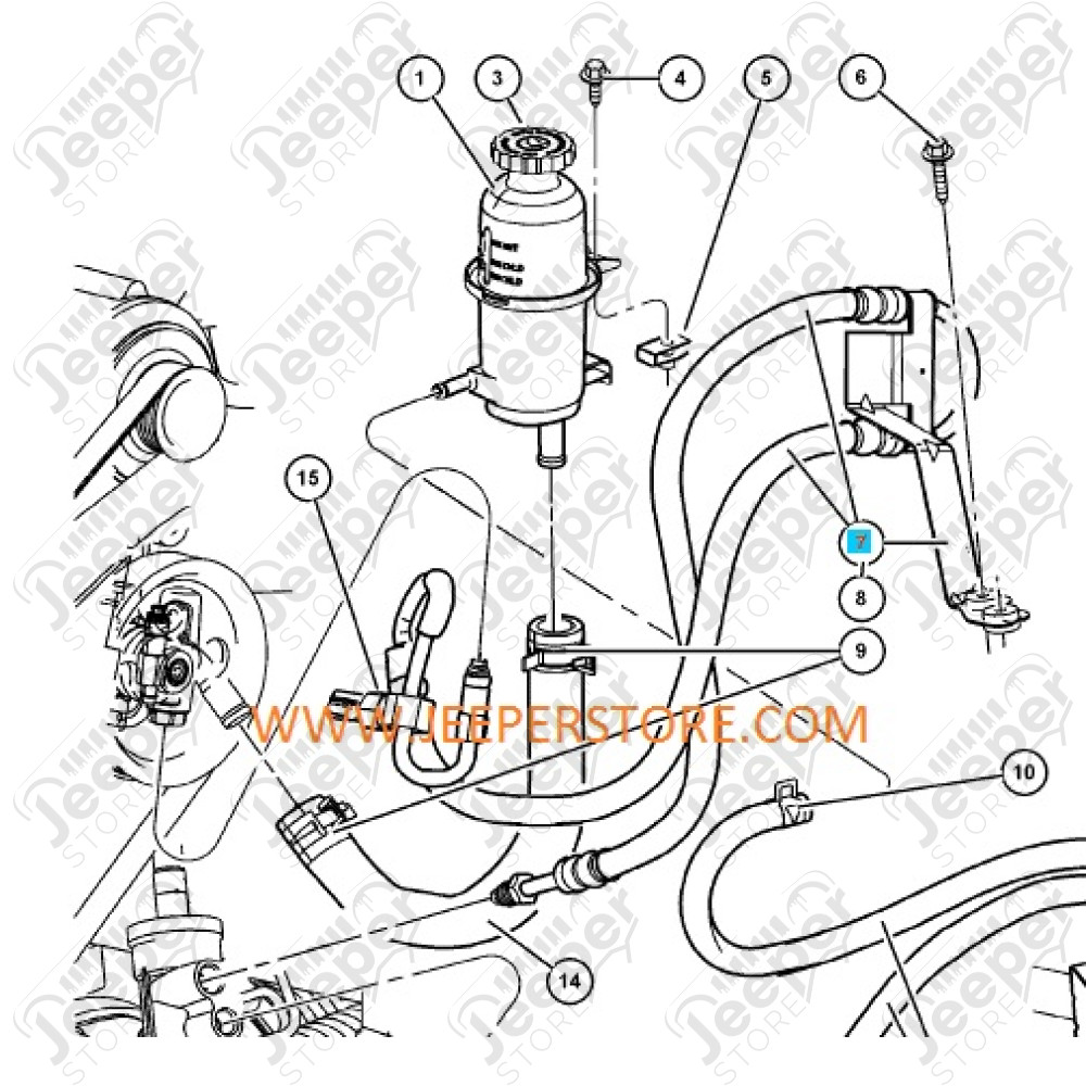 Durite de direction assistée (retour: bocal - pompe) 2.8L CRD Jeep Wrangler JK (n° 14 du schéma)