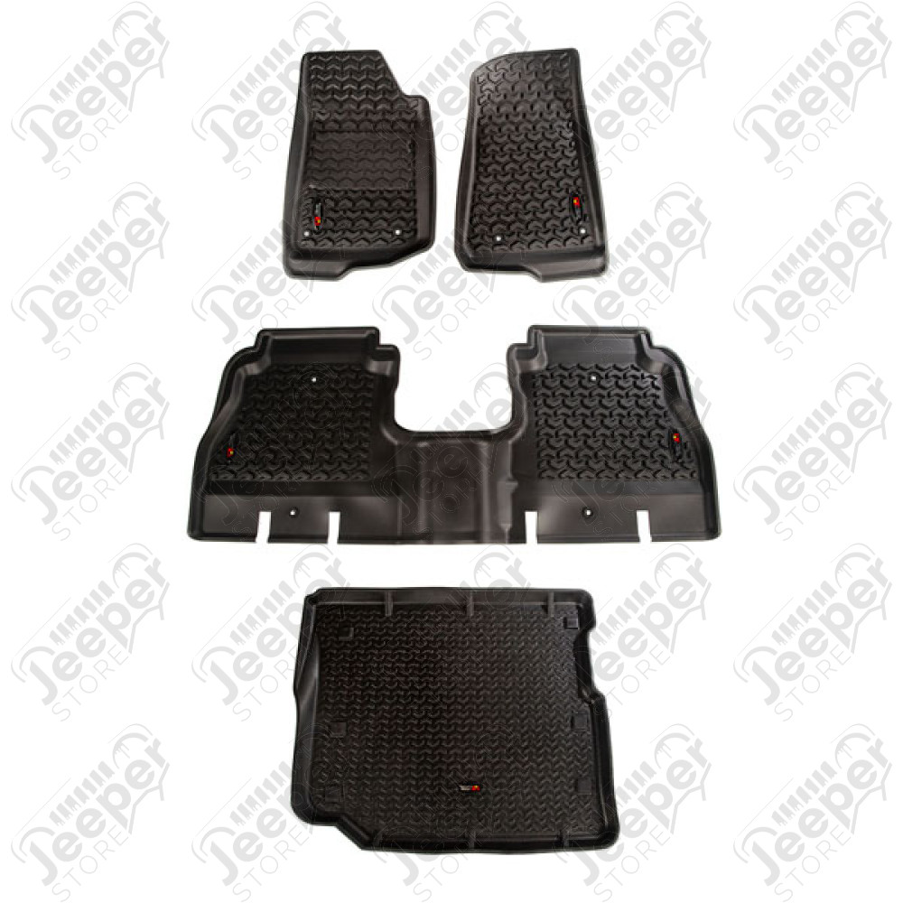 Kit de tapis en caoutchouc préformés (avant, arrière et coffre) pour Jeep Wrangler JL Unlimited (4 portes)