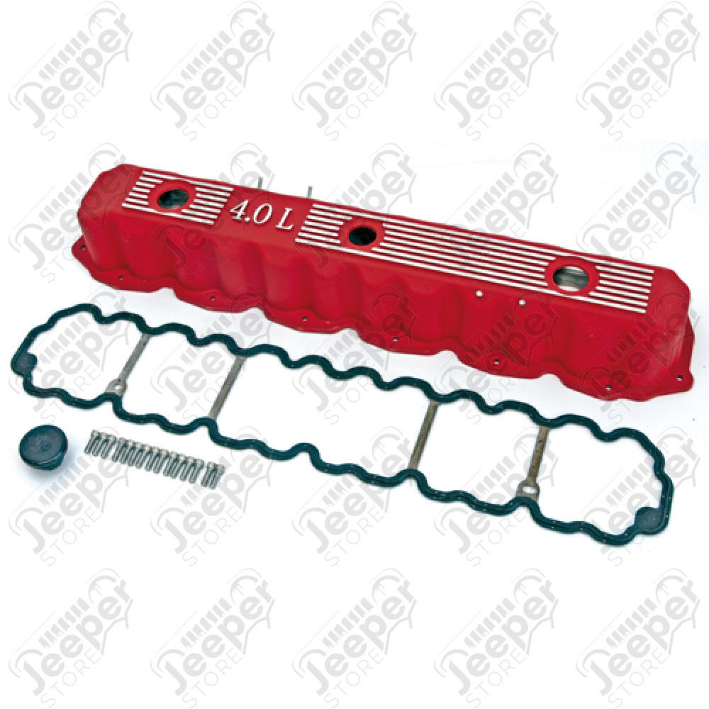 Cache culbuteur (couvre culasse) de couleur ROUGE pour 4.0L 6 cylindres essence pour moteur Jeep wrangler YJ => 1993 à 1995 wrangler TJ => 1996 à 2006 Cherokee XJ => 1993 à 2001 Grand Cherokee ZJ, ZG => 1993 à 1998 Grand Cherokee WJ, WG => 1999 à 2