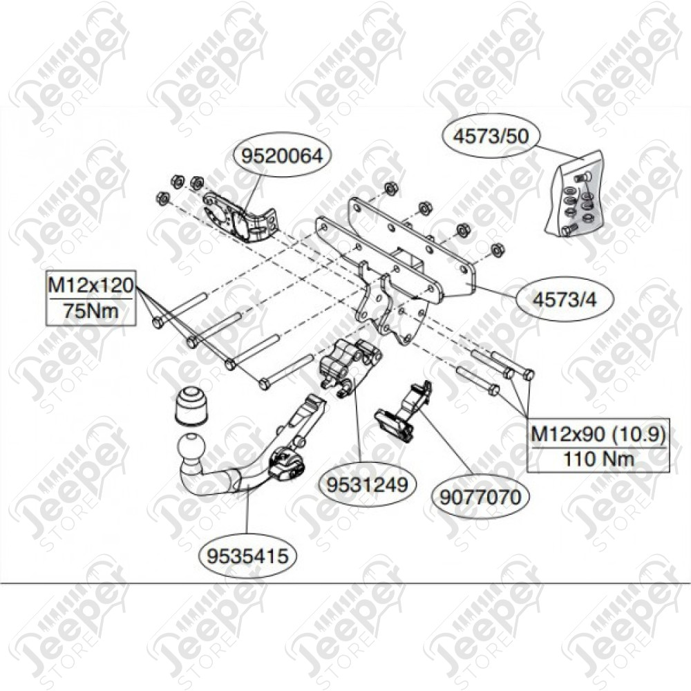 Crochet d'attelage Europe (3500kg) démontage sans outils, Jeep Wrangler JK 
