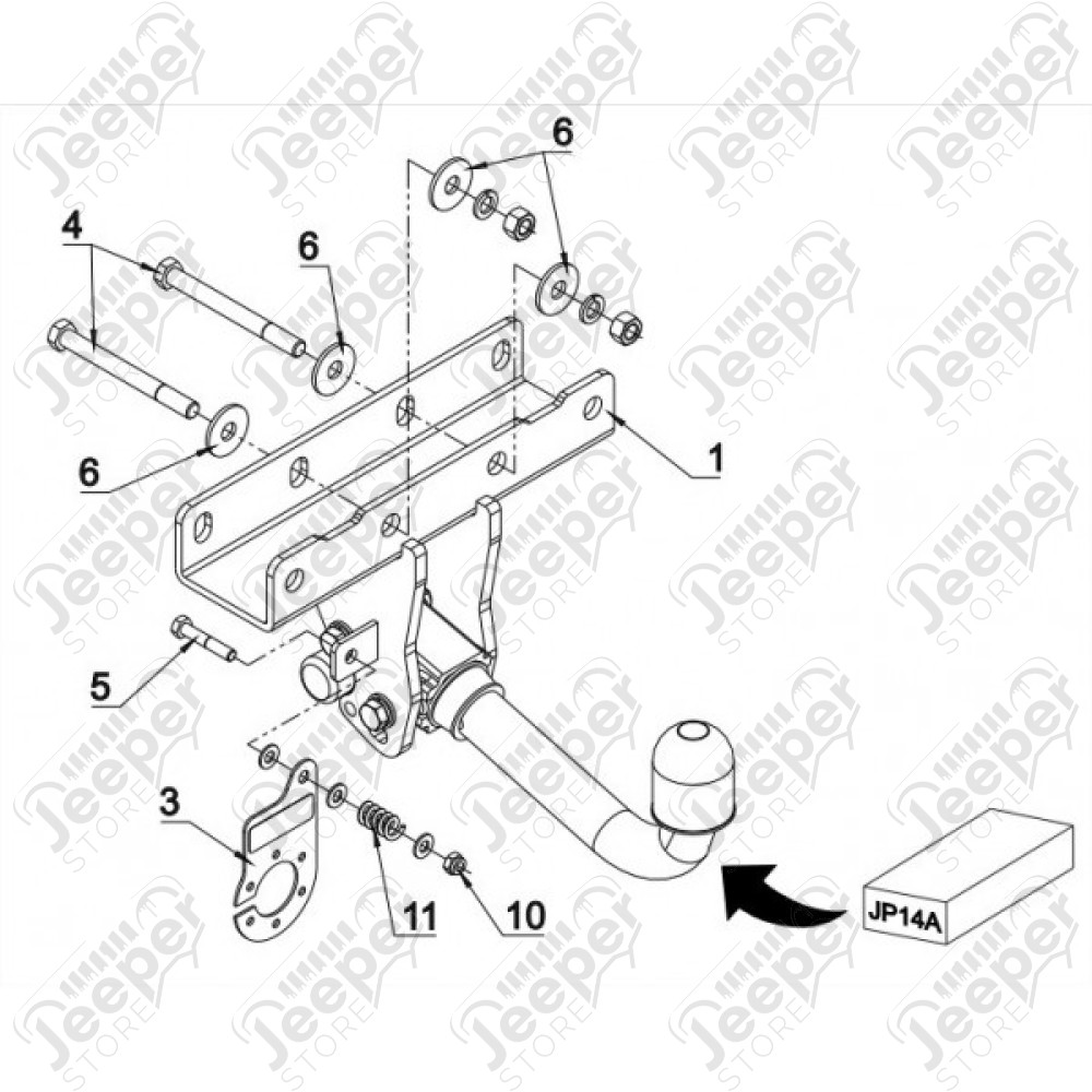 Crochet d'attelage Européen (démontable sans outils) pour Jeep Wrangler JL