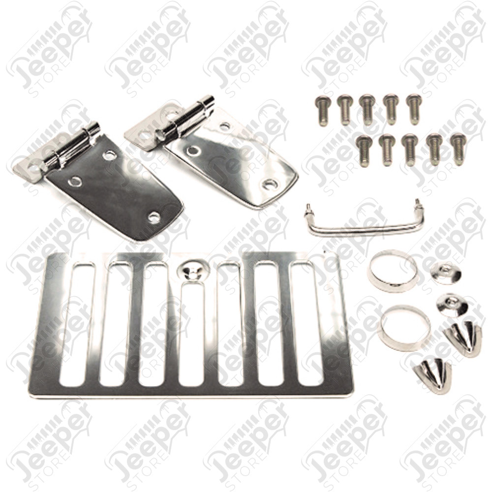 Kit charnières de capot avec grille en acier / inox pour Jeep Wrangler TJ