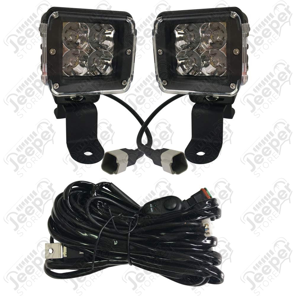 Kit Fixations lampes portées sur bas de baie de pare brise avec 2 spots LED et faisceaux électrique pour Jeep Wrangler JL