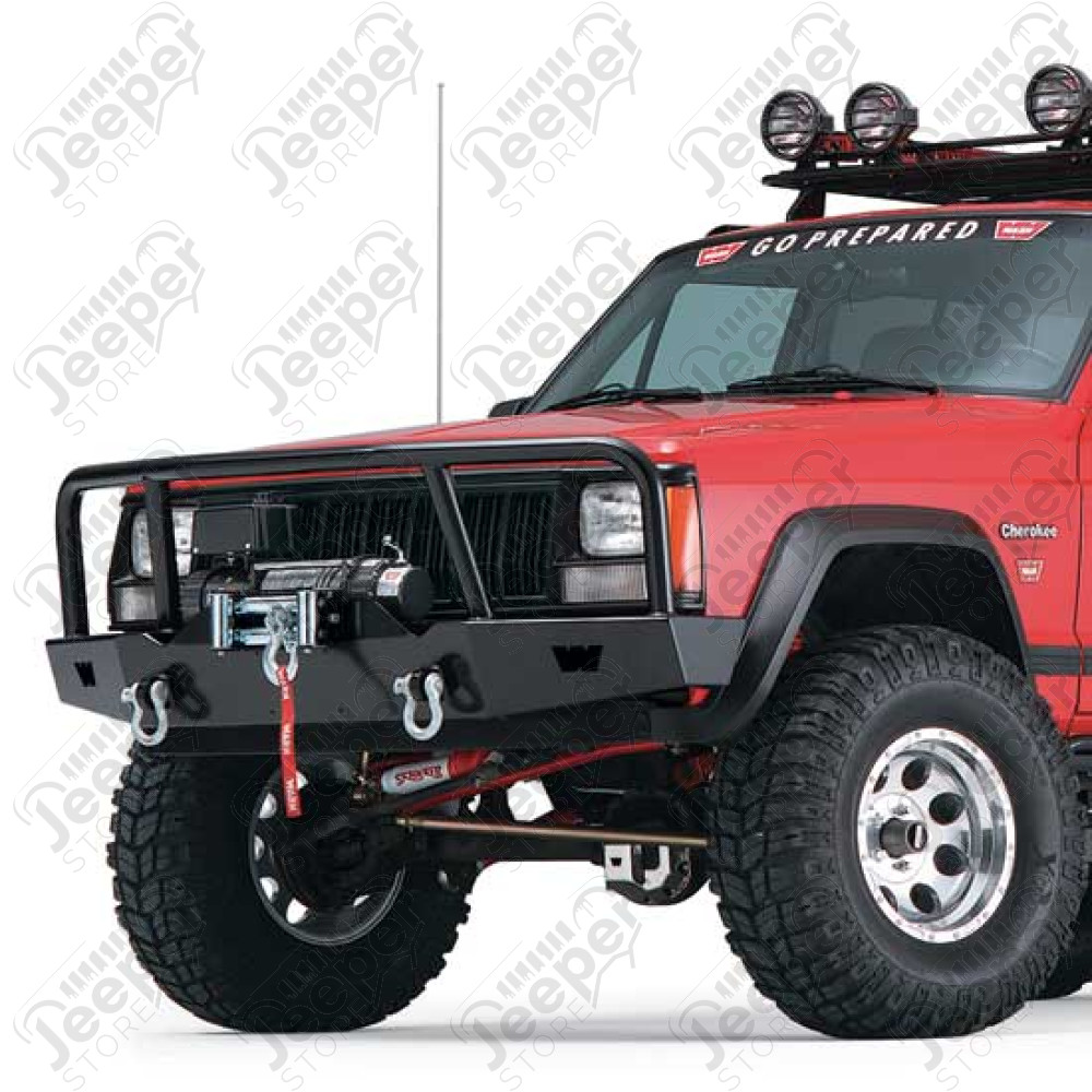 Pare chocs avant acier WARN avec porte treuil et barre protection Jeep Cherokee XJ