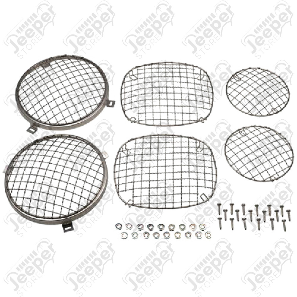 Kit grilles protections de feux avant et arrière acier inox Jeep CJ 