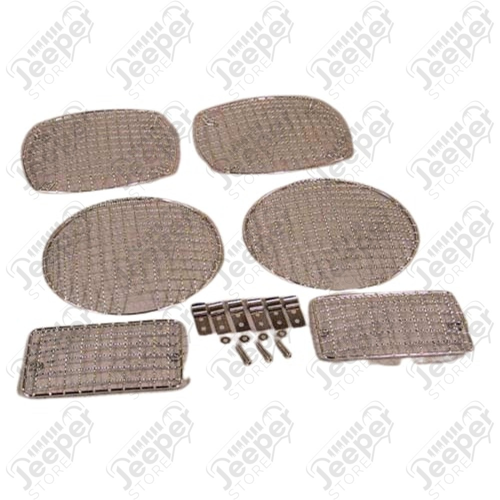Kit grilles de protection de feux avant et arrière en acier / inox - Jeep Wrangler TJ - SH7431 / RT26047