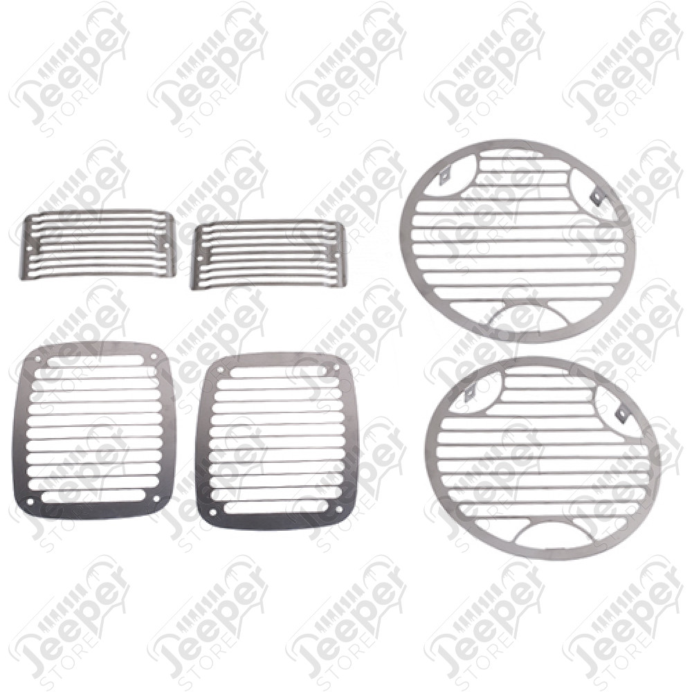 Kit de grilles de protection de feux avant et arrière en acier chromé (kit de 6) Jeep Wrangler TJ