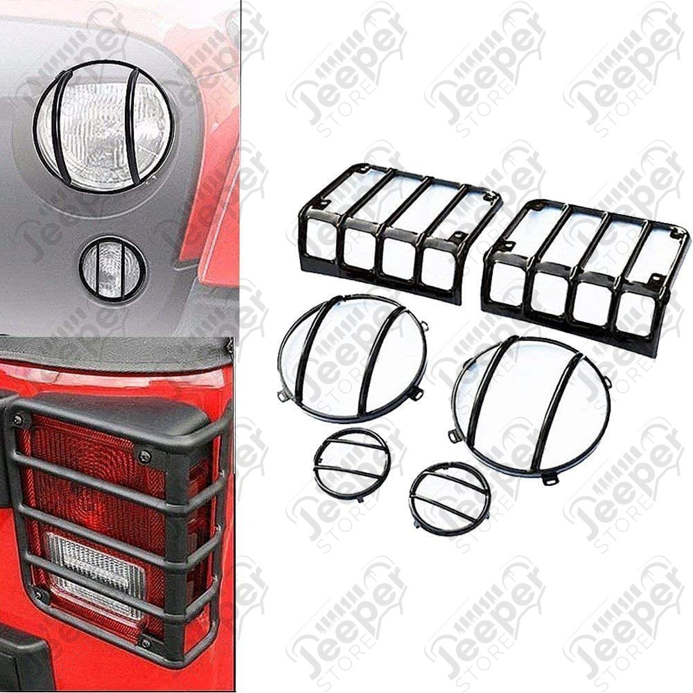 Kit de 6 grilles acier noir de phares et feux US pour Jeep Wrangler JK