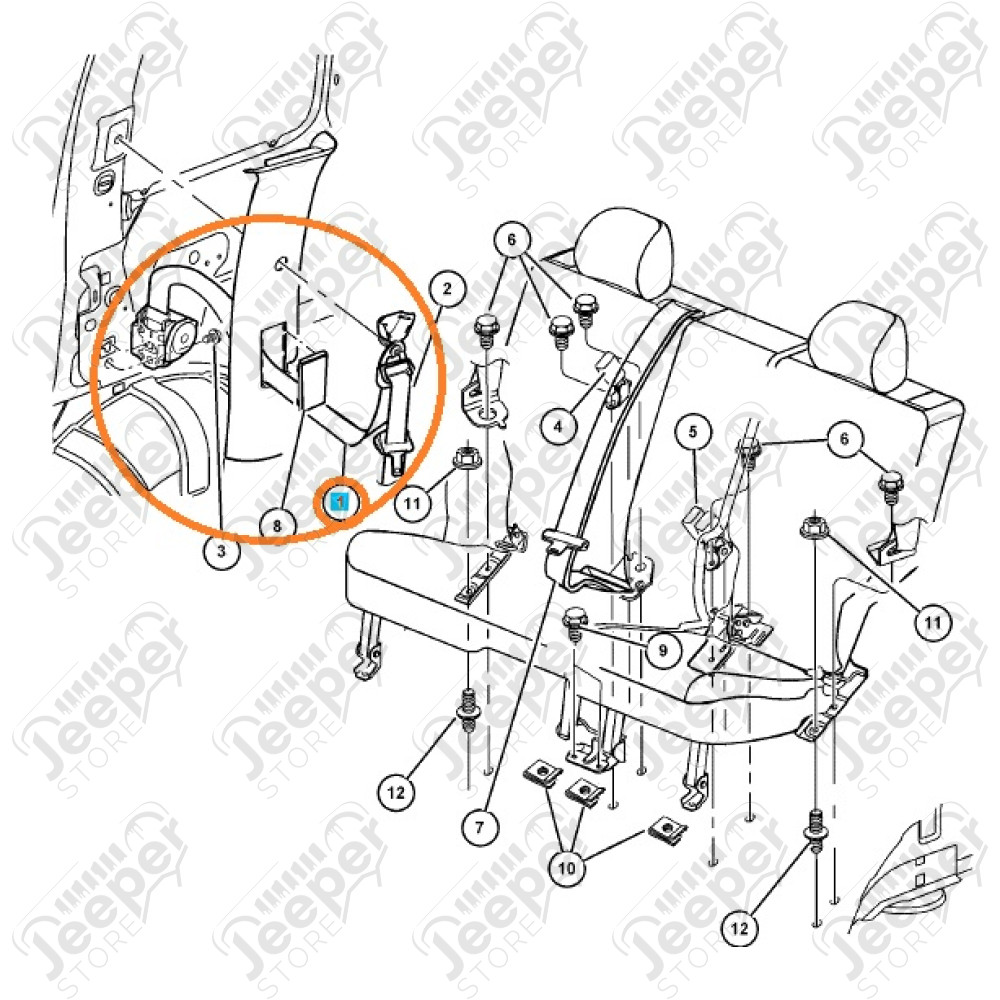 Ceinture de sécurité arrière droit Jeep Cherokee Liberty KJ