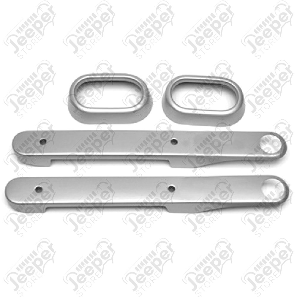 Kit de 4 enjoliveurs de poignées portes intérieur avant (avec lève vitre manuel) (couleur: argent) Jeep Wrangler JK (2 ou 4 portes) 