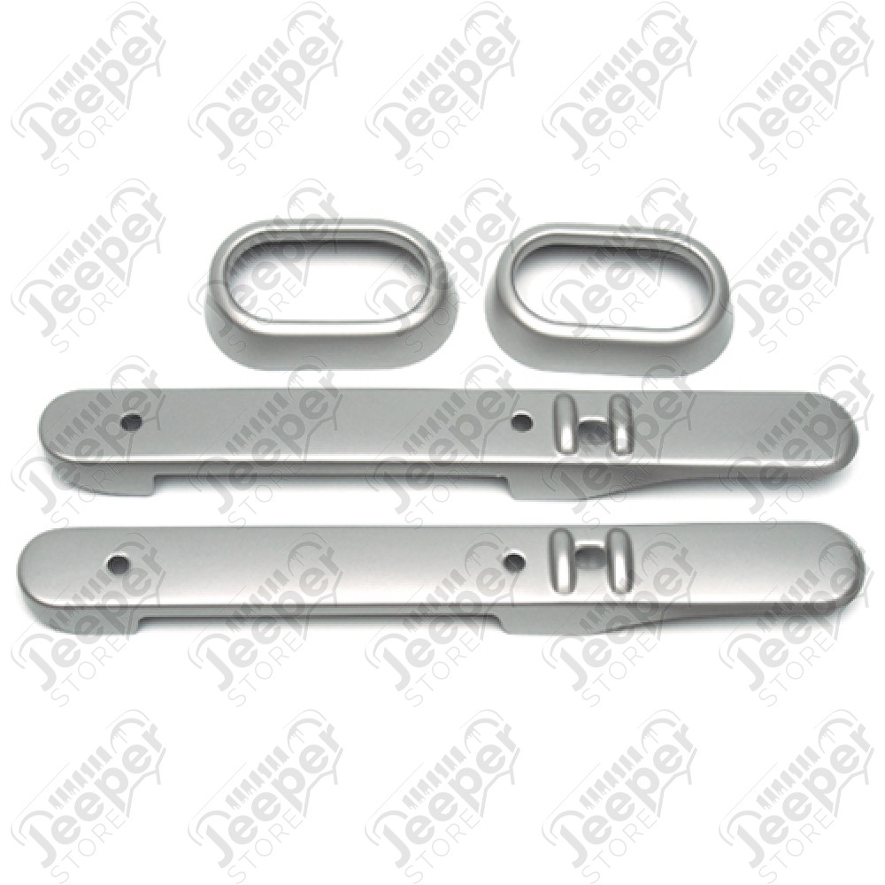 Kit de 4 enjoliveurs de poignées portes intérieur avant (avec lève vitre électrique) (couleur: argent) Jeep Wrangler JK (2 ou 4 portes) 
