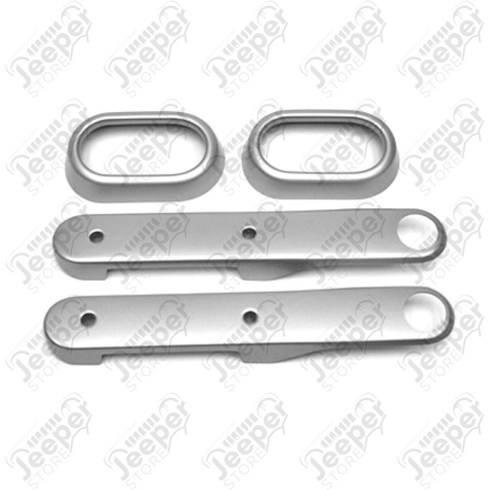 Kit de 4 enjoliveurs de poignées portes intérieur arrière (avec lève vitre manuel) (couleur: argent) Jeep Wrangler JK Unlimited (4 portes) 