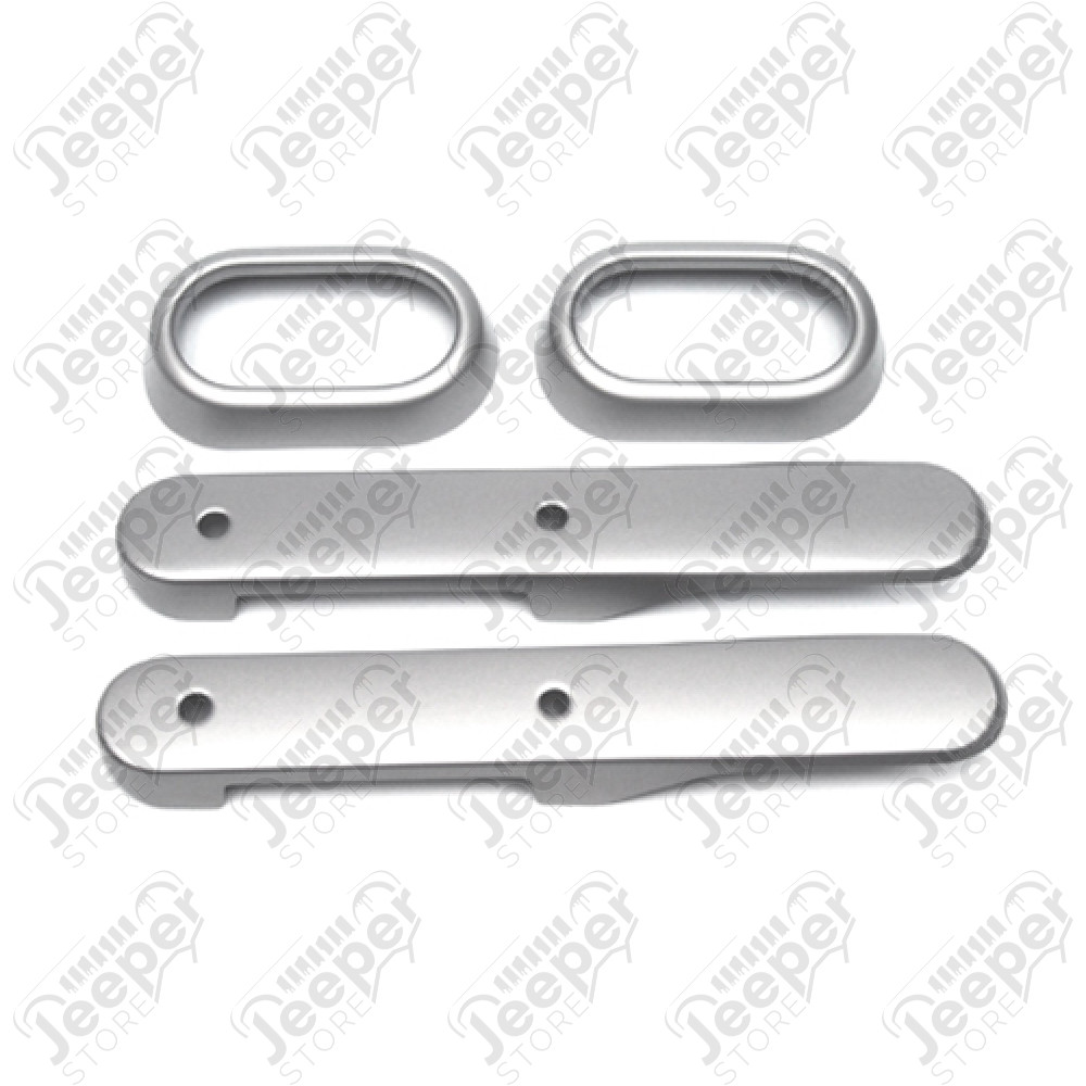 Kit de 4 enjoliveurs de poignées portes intérieur arrière (avec lève vitre électrique) (couleur: argent) Jeep Wrangler JK Unlimited (4 portes) 