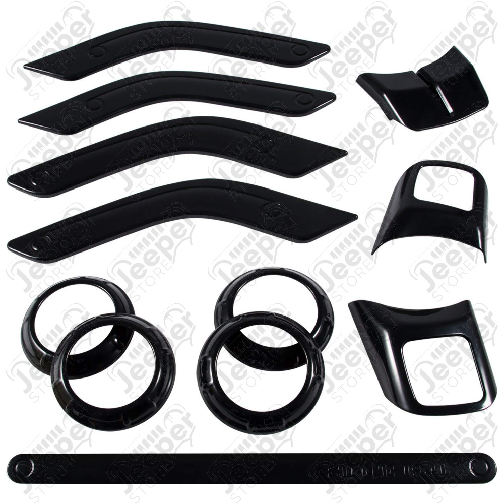 Kit d'enjoliveurs de tableau de bord et portes (12 pièces) (couleur: noir) pour Jeep Wrangler JK