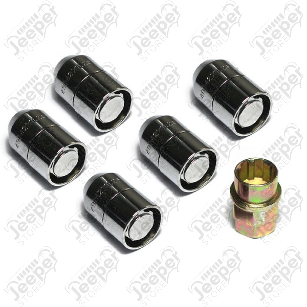 Kit d'écrous antivol de roue pour 5 roues Jeep CJ, Wrangler YJ, TJ, JK, Cherokee XJ, Liberty KJ, KK, Grand Cherokee ZJ, ZG, WJ, WG, WH, WK - B716542 / A51/2