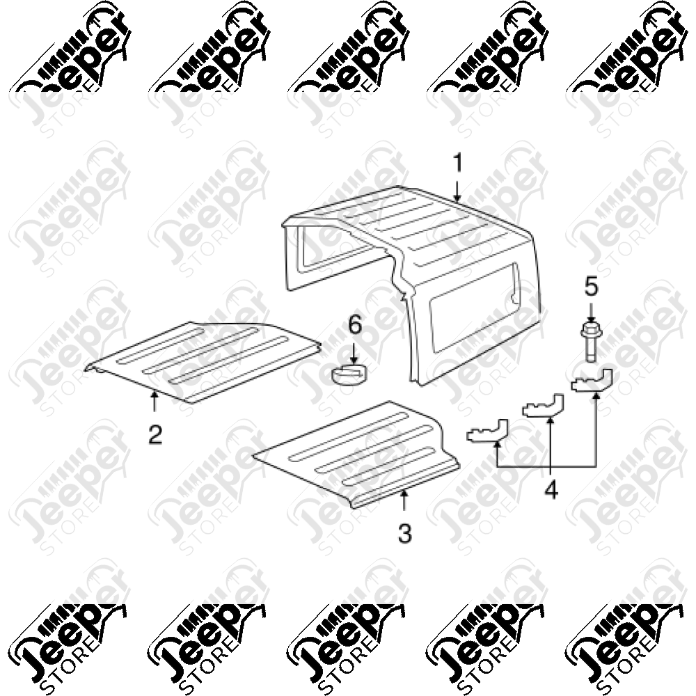Panneau droit de Hard Top origine MOPAR noir (non paint) Jeep Wrangler JK 2 ou 4 portes