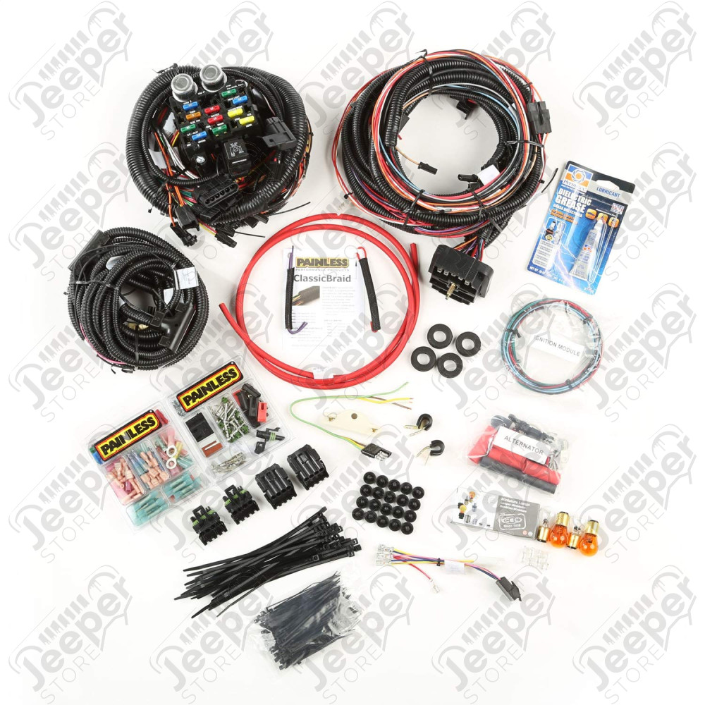 Faisceau électrique complet pour Jeep CJ5, CJ6, CJ7, CJ8 - 0498.01 / 17203.02 / CW-JP7683S / 17202.04