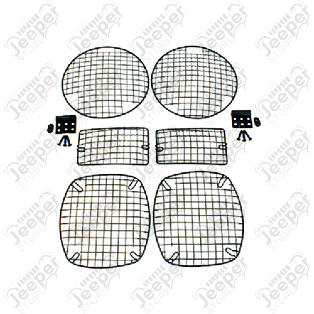 Kit de grilles de protection de feux avant et arrière en acier noir (kit de 6) Jeep Wrangler TJ