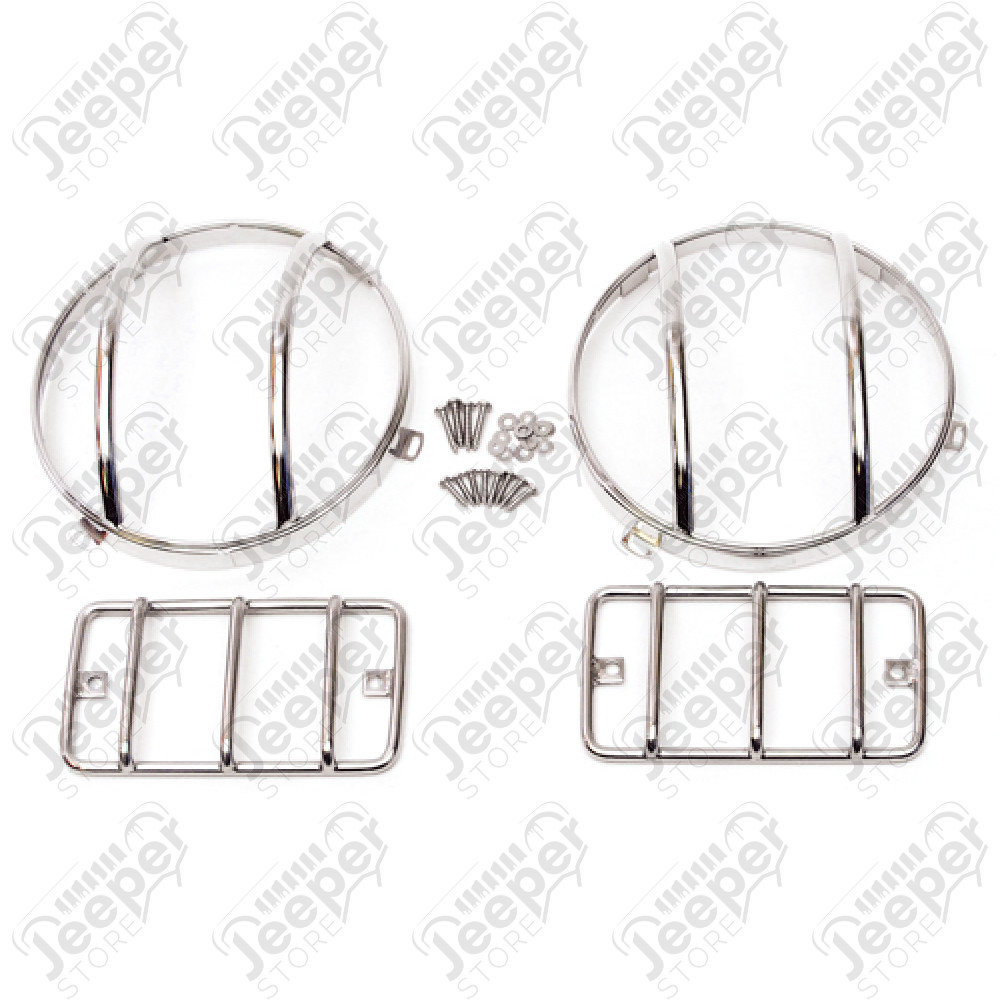 Kit de grilles de protection de feux avant en acier / inox (kit de 4) Jeep Wrangler TJ