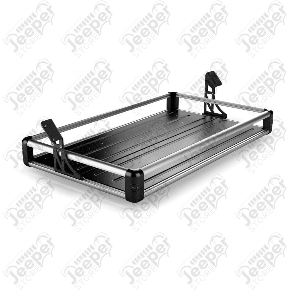 JK 4dr: Wasatch Rear Cargo Rack – Silver Rails