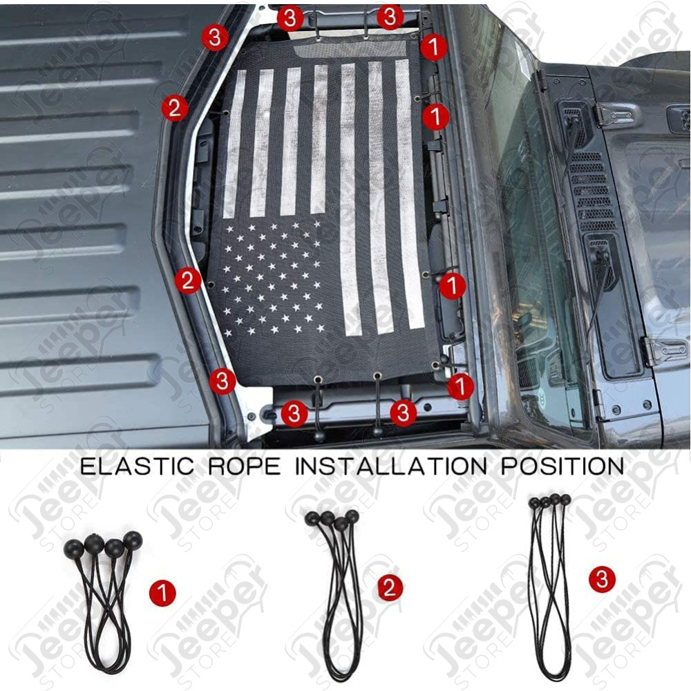 Bikini pour hardtop - Couleur : noir typé mesh - Drapeau USA - Jeep Wrangler JL et Wrangler JL Unlimited (2 et 4 portes) - 13579.73