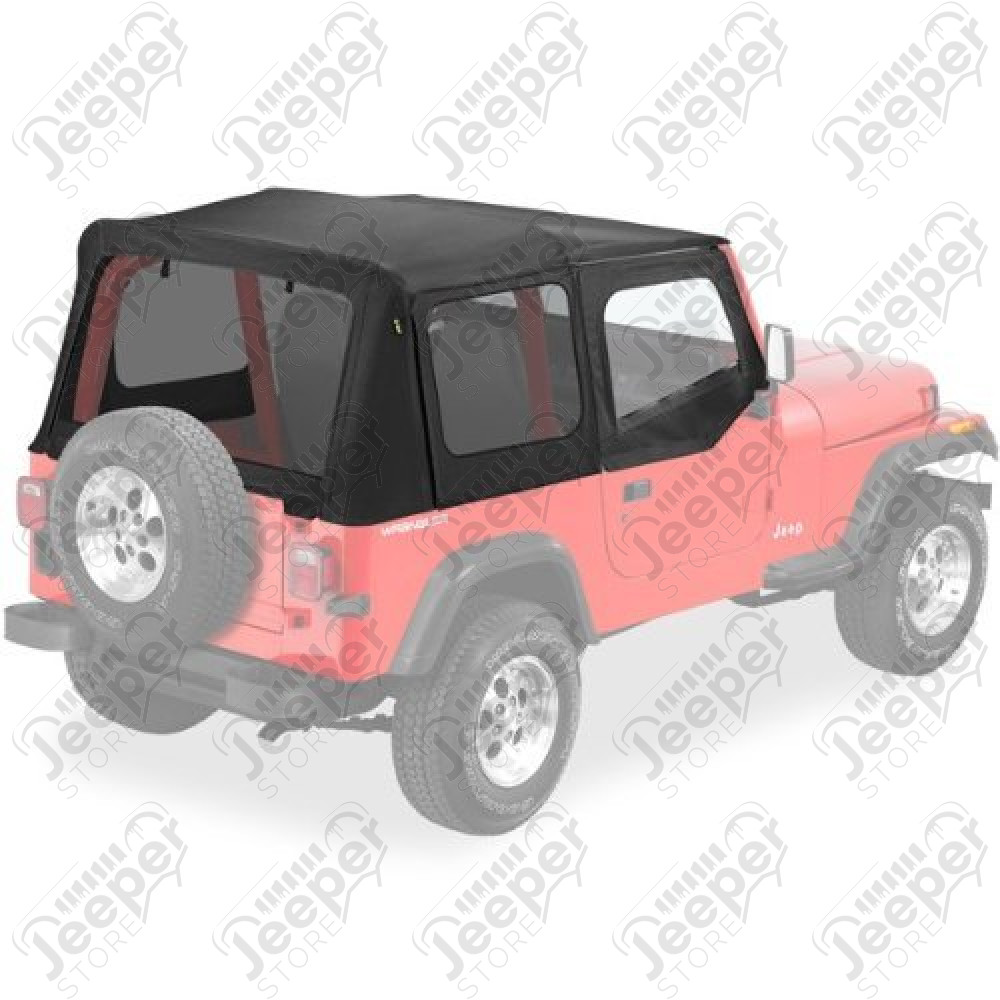 Bâche de rechange avec haut de fenêtre carré, (fenêtre arrière eintées) couleur: noir / black pour Jeep Wrangler YJ (sans aucune armature) 51123-15 / RT10015T