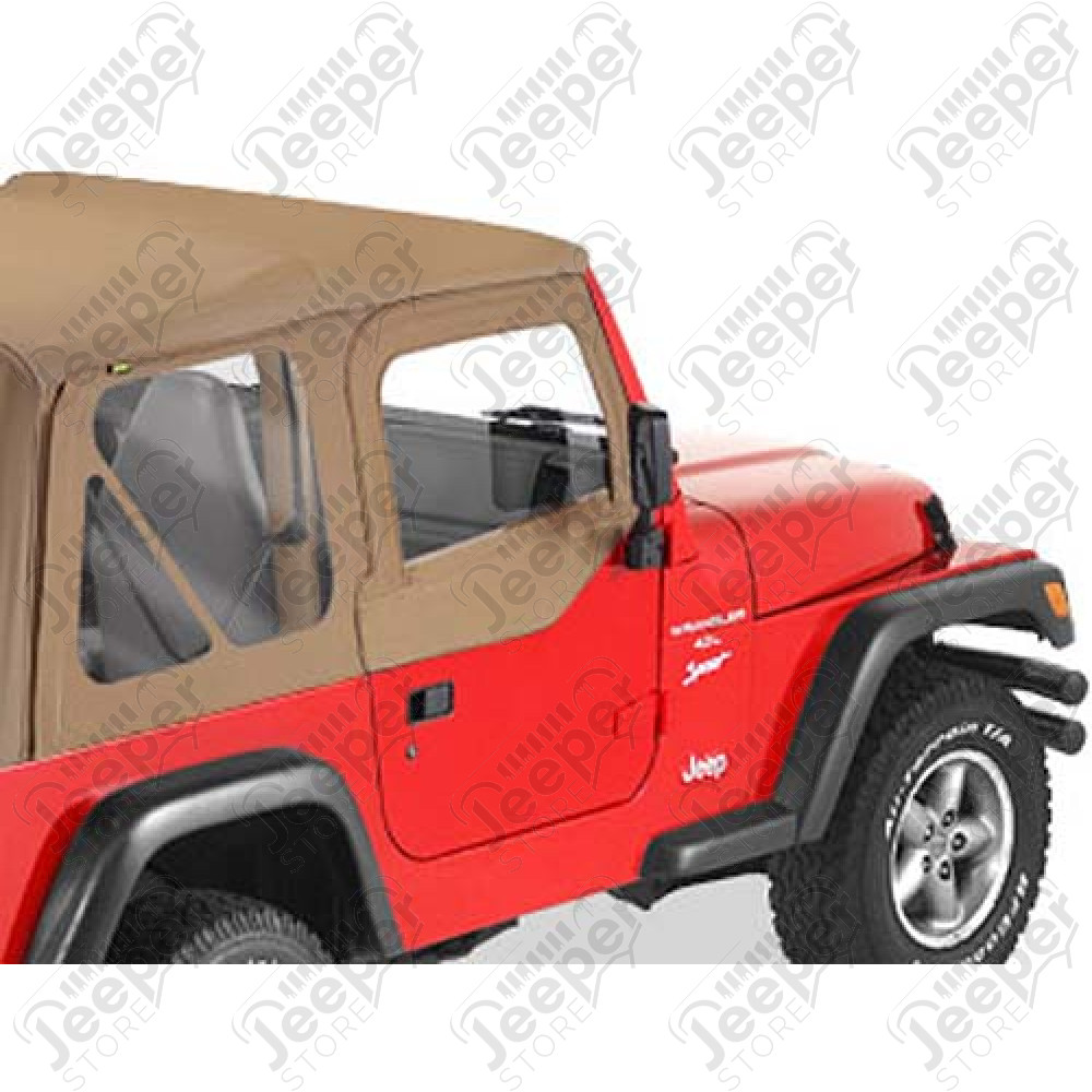 Bâche complète avec les 3 fenêtres arrière et les 2 fenêtres de demi-portes avant (coin carré à l'arrière), couleur: Spice (marron) pour Jeep Wrangler YJ - 68117 - 68217 - CT20037 - CT20037T