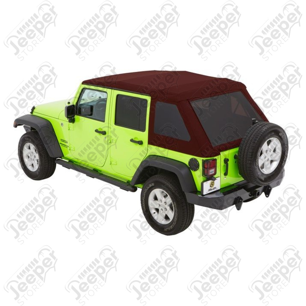 Bache Trektop Glide - Couleur : Crushed Red Pepper (Rouge foncé) - Tissu : Twill - Jeep Wrangler JK Unlimited (4 portes)