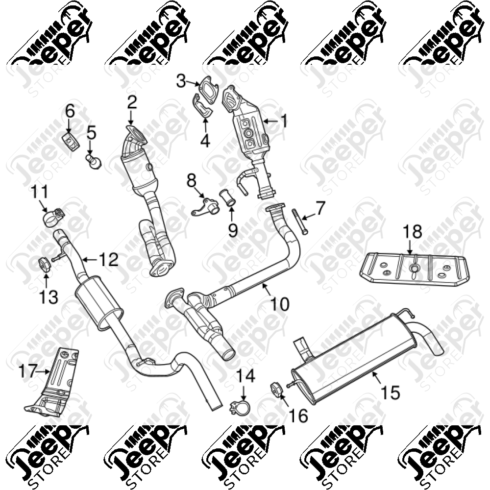 Pare chaleur silencieux d'échappement arrière pour 3.6L et 3.8L V6 essence Jeep Wrangler JK - 55395955AC / 55395955AA