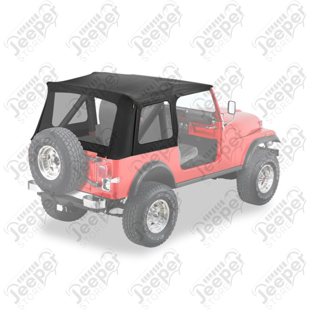 Bâche de rechange, avec fenêtres arrière (x3) , couleur: noir (black denim) , Jeep CJ et Wrangler YJ (sans support, seulement la bâche)