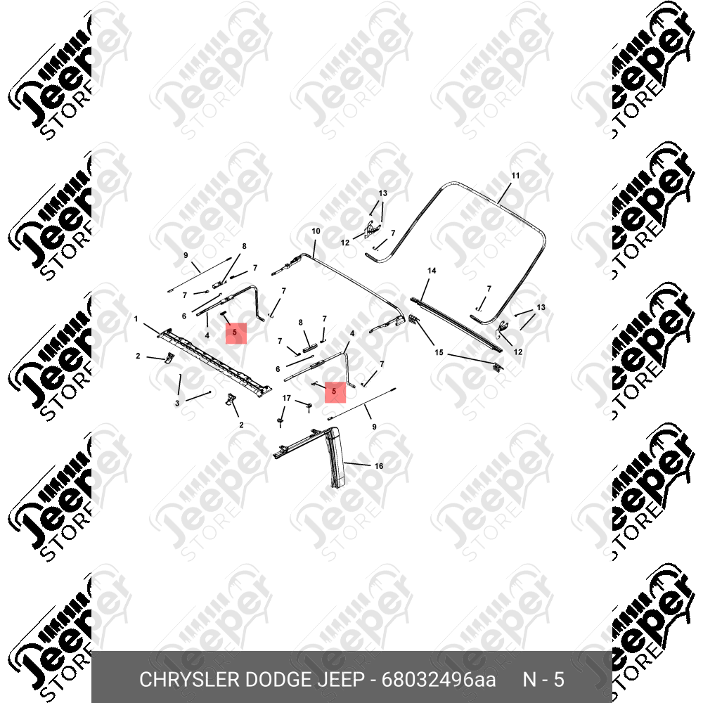 Fixation au dessus porte bâche Jeep Wrangler JK (2 portes) - 68032496AA