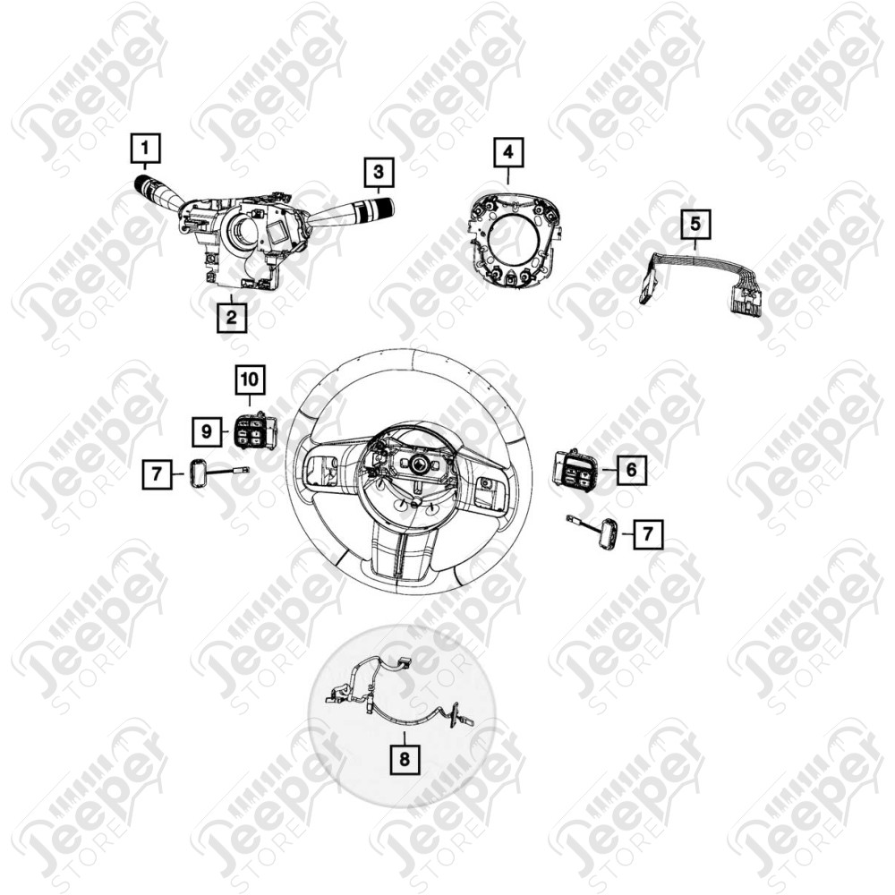 Câblage intérieur du volant avec commandes au volant - Jeep Wrangler JK (phase 2) - 68087806AC