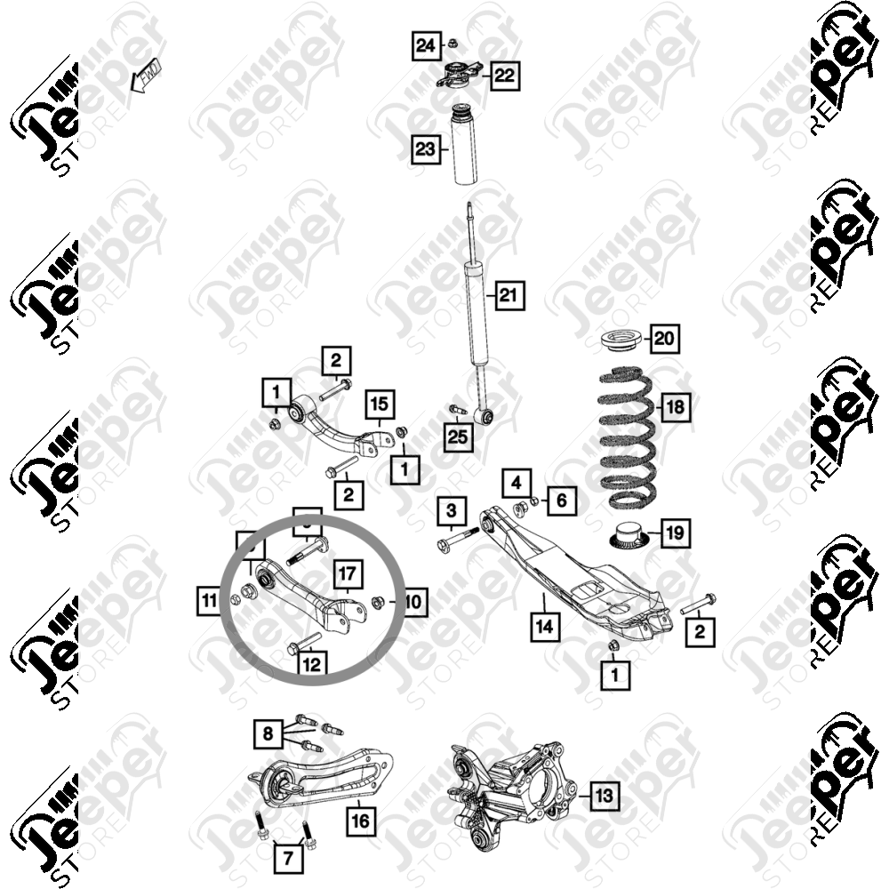 Tirant de pont arrière (gauche ou droit) pour Jeep Cherokee KL - 0522.58 / 5090120AA / 5090120 / 5090040AD / 5090040 / G5-2236 / 93168AL / GS251175 / RK643161 / 527115 / X22LA0598 / CMS251175