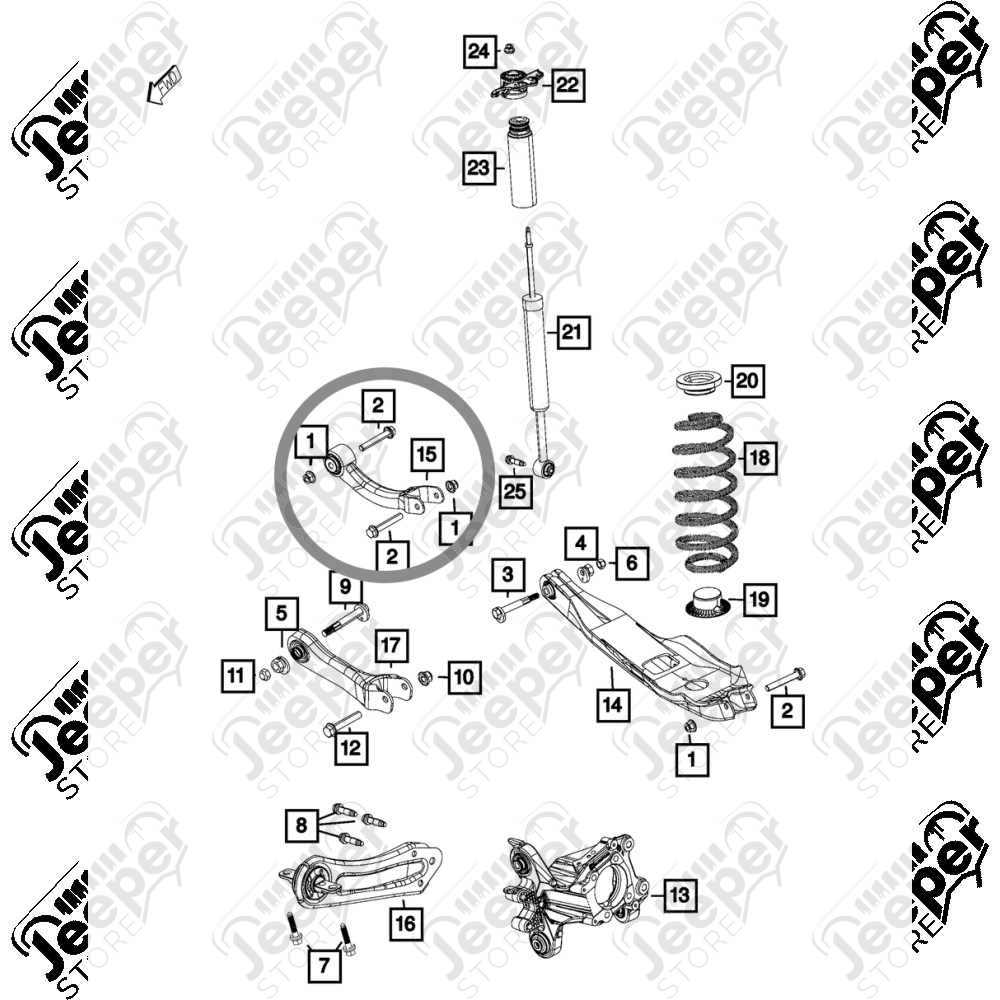 Tirant de pont arrière (gauche ou droit) pour Jeep Cherokee KL - 0522.55 / 68207620AA / 68207620 / RH05-6016 / 93166AL / TC8168 / 58145603 / G5-2092 / 212359 / KSC6351