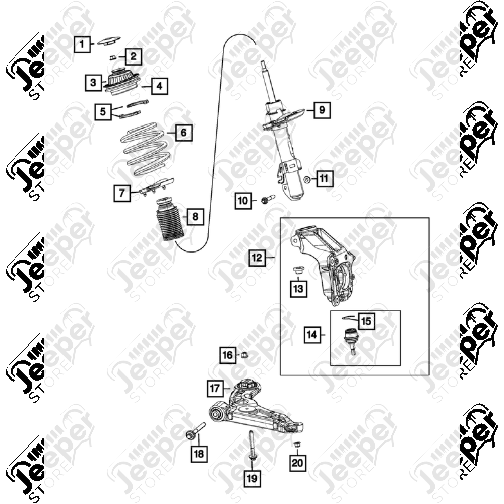 Triangle avant inférieur gauche pour Jeep Cherokee KL - 68439687AA / 68288579AE, 68288579AF