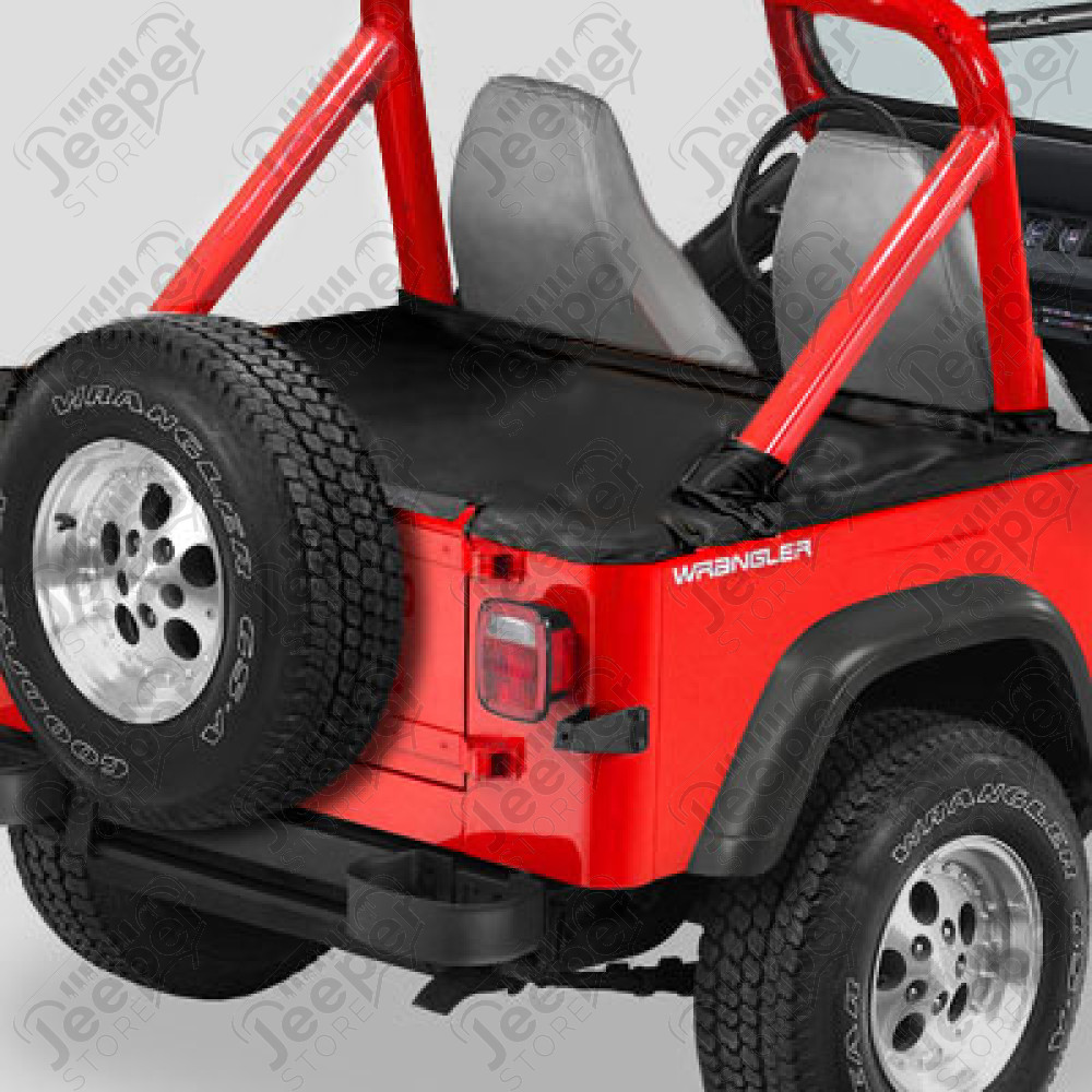 Couverture de plateau de chargement "Duster" (vendu avec armature) Couleur: Black Denim, Jeep CJ7 et Wrangler YJ (sans pouvoir garder l'armature de la bâche dessous)