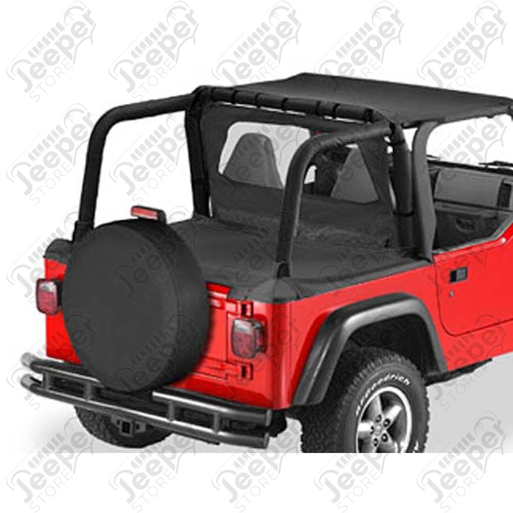 Couverture de plateau de chargement "Duster" (pour support de bâche soft-top d'origine) Couleurs: Black Denim , Jeep Wrangler TJ (permet de garder les fixations de bache d'origine sous le duster)